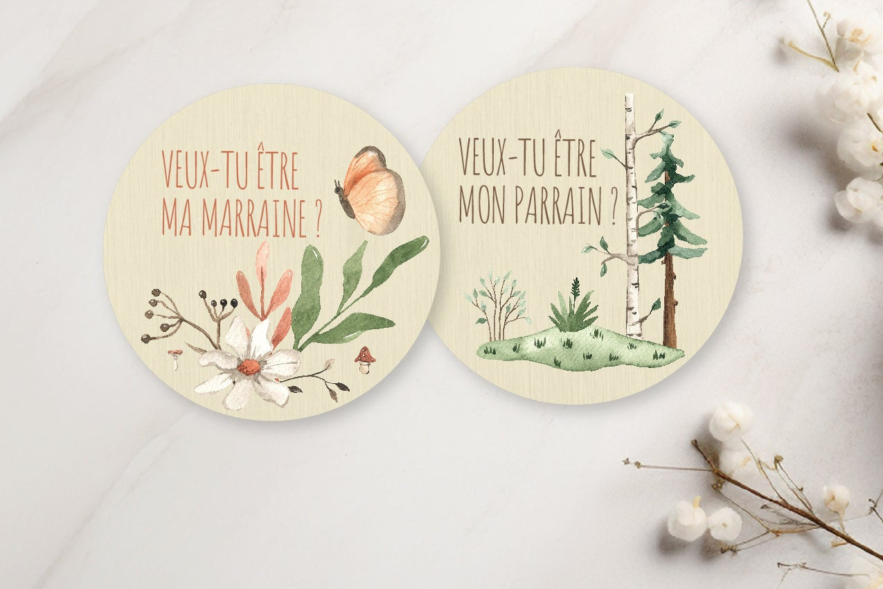 Pastilles en bois - Parrain/Marraine