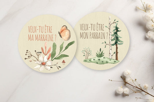 Pastilles en bois - Parrain/Marraine